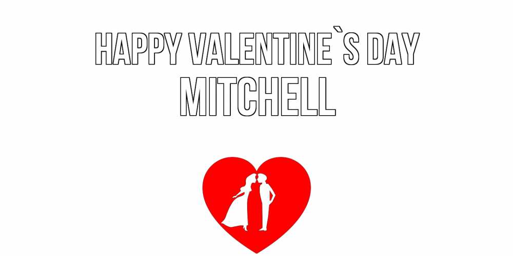 Greetings card с именем, Mitchell Happy Valentine`s Day парень и девушка целуются Greetings with text for free download 